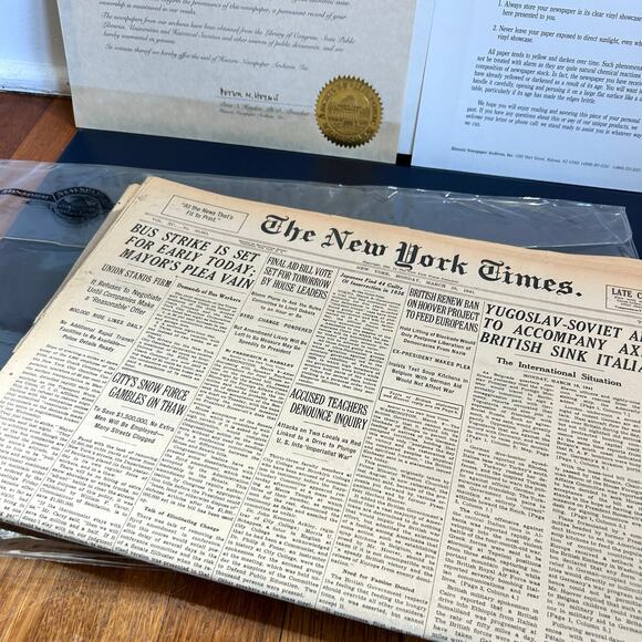 Vintage March 10, 1941 New York Times Newspaper WWII Era Collectible Certificate - Picture 14 of 16